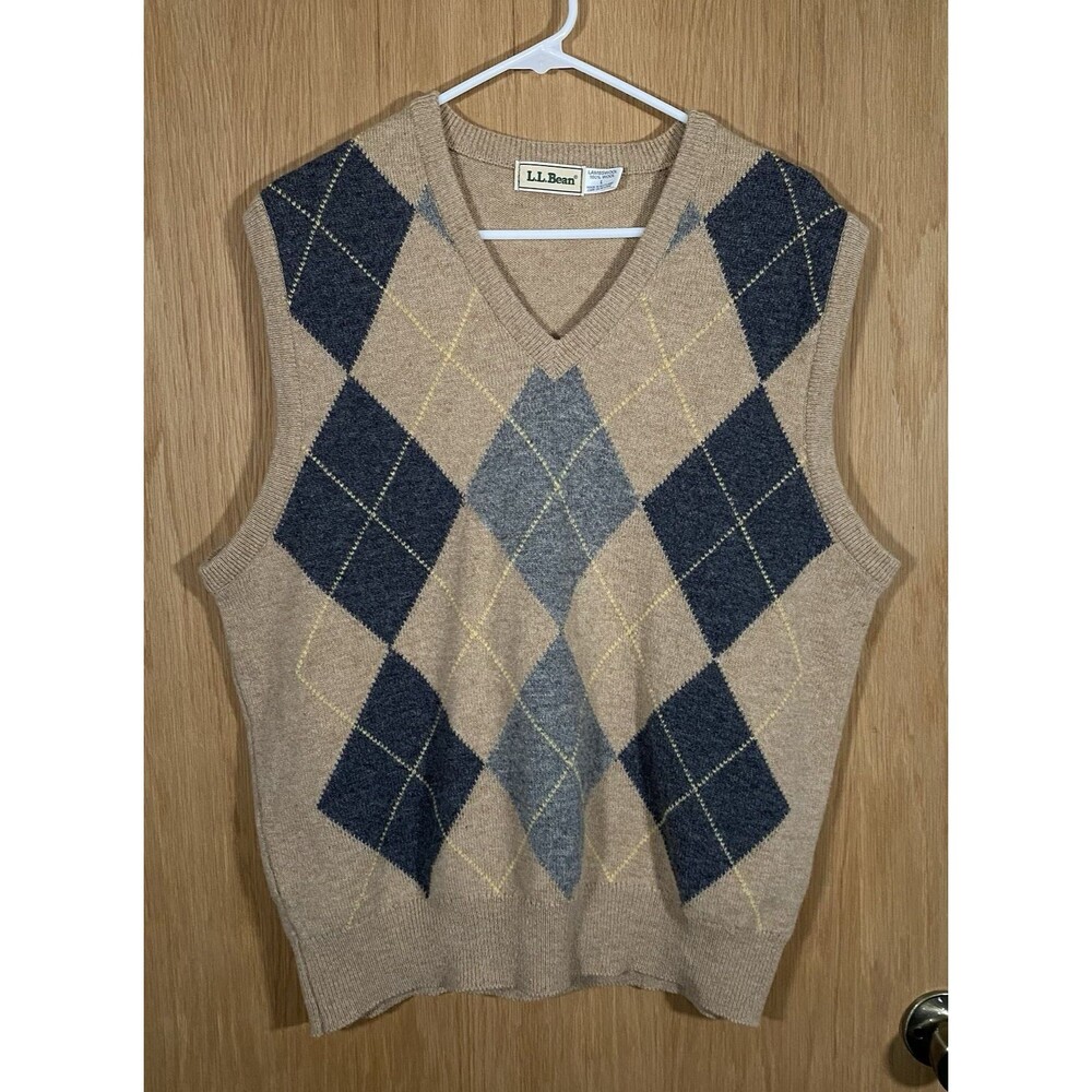 Vintage L.L. Bean Men's Lg Argyle Sweater Vest Wool Scotland Academia Grandpa